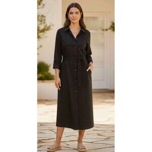 New Banana Republic Dress Size XL Tall Poplin‎ Shirtdress Black Long Sleeve